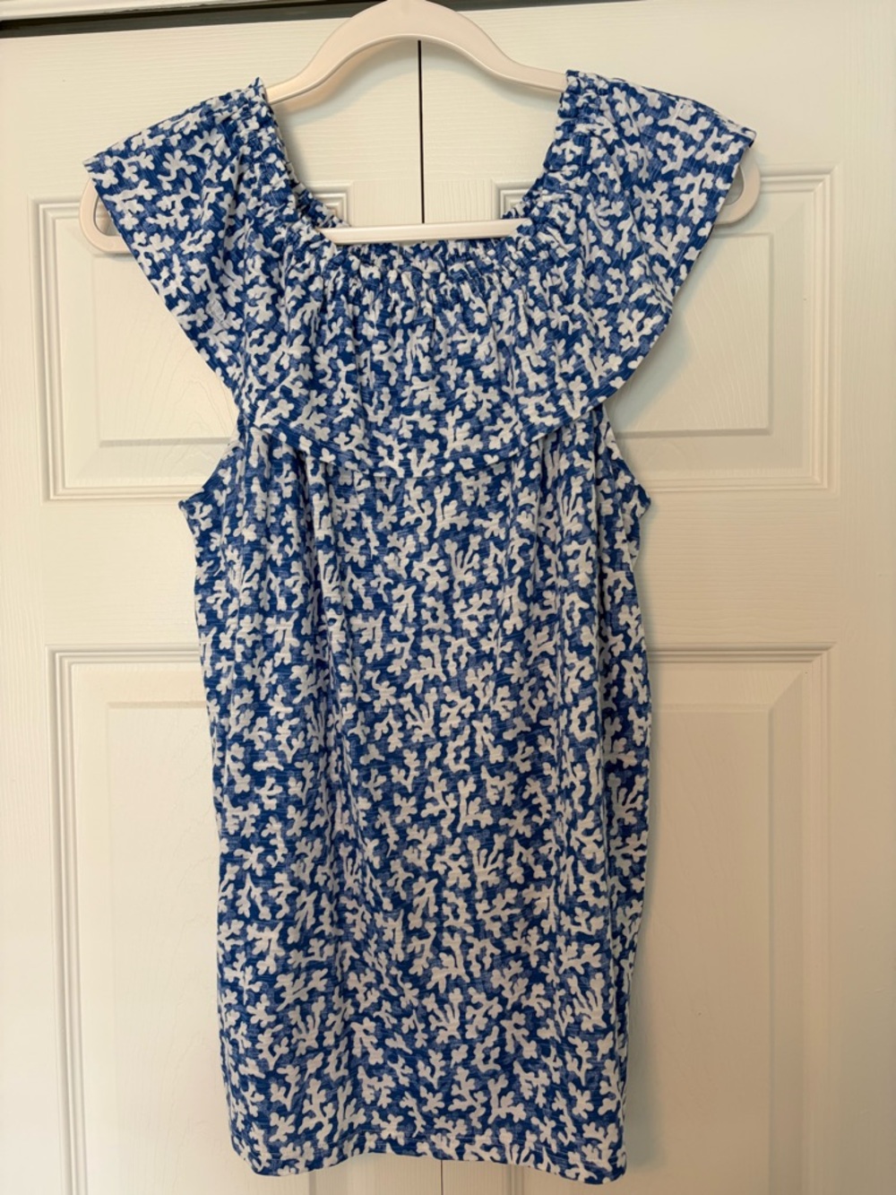 J. Jill Blue and White Ruffle-Yoke cotton top